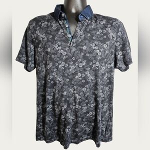 Ted Baker Mens Polo Shirt Black Gray Floral 5 Large